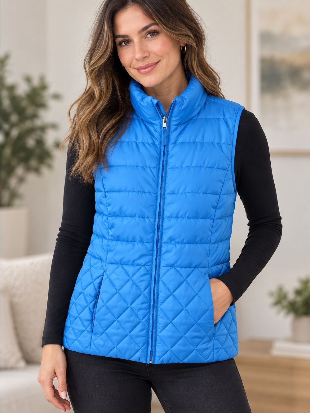 Lightweight Quilted Blue Puffer Vest - Women's
